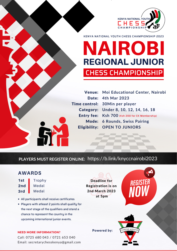 Tenth Empire - Kenya Open Chess Championship 2023 has been announced by  Chess Kenya. See poster for details