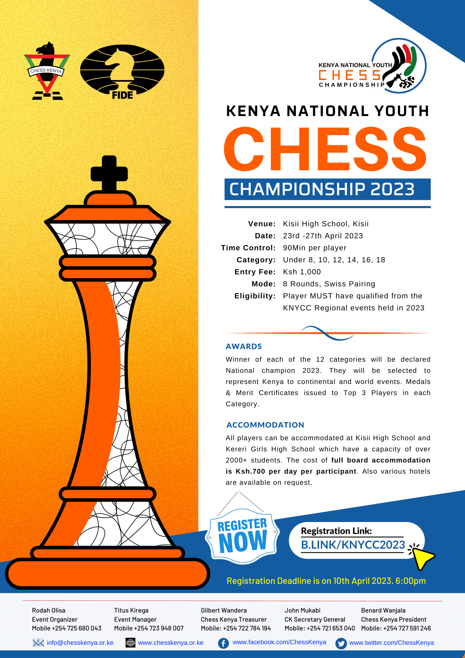 Tenth Empire - Kenya Open Chess Championship 2023 has been announced by  Chess Kenya. See poster for details